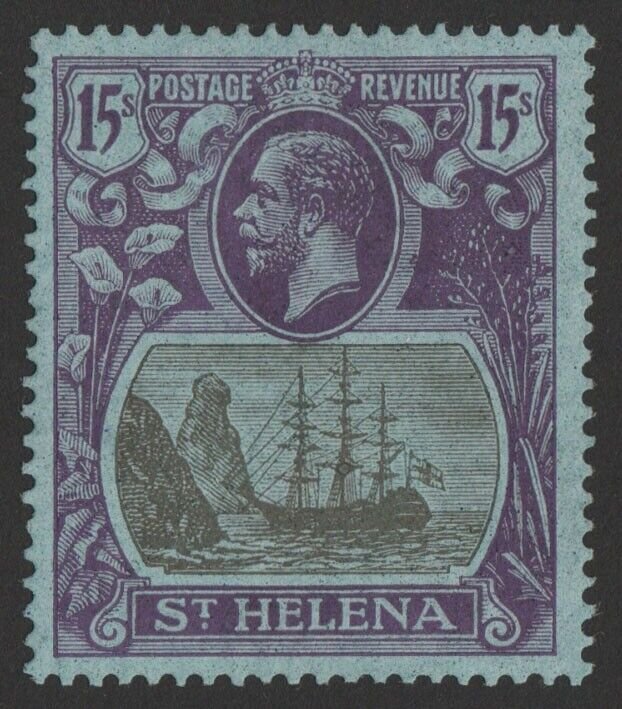 ST. HELENA 1922 KGV 15/- grey & purple on blue. Key stamp.