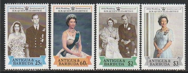 1988 Antigua - Sc 1068-71 - MNH VF - 4 single - QE II wedding anniversary