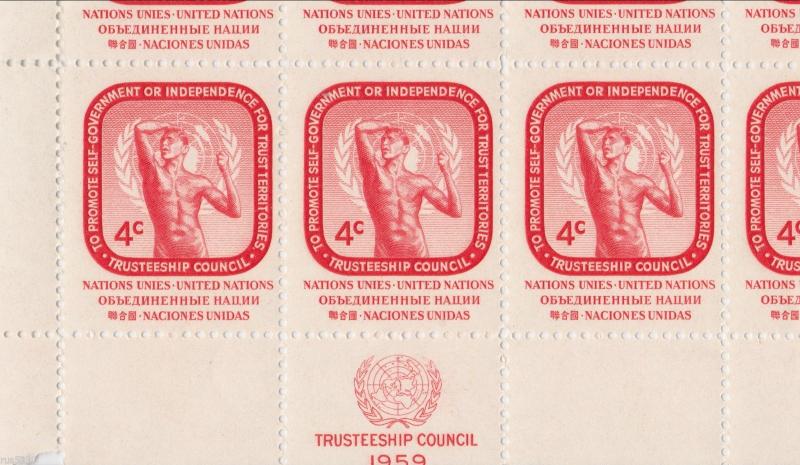 1959 United Nations - Scott #73 (A36) 4c Bright Red, Pane of 50 