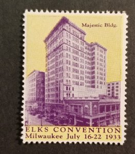 1933 ELKS CONVENTION Milwaukee Wisconsin Poster Cinderella Stamp MNH OG z1951