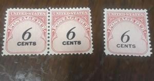 1959 Postage Due MNG double impression pair & normal stamp