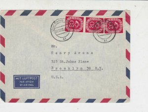 Germany Hamburg 1952 Airmail Multiple Posthorn Stamps Cover to Brooklyn Rf 32303