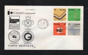 Canada #585a  (1972 Earth Sciences block) addressed Rosecraft cachet