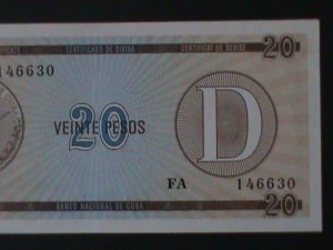 ​CUBA-NATIONAL BANK OF CUBA-$20-PESO-TOURIST EXCHANGE CERTIFICATE-UNC-VF-RARE