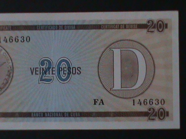 ​CUBA-NATIONAL BANK OF CUBA-$20-PESO-TOURIST EXCHANGE CERTIFICATE-UNC-VF-RARE