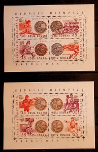 ROMANIA Sc 3797-98 NH SOUVENIR SHEETS OF 1992 - OLYMPICS