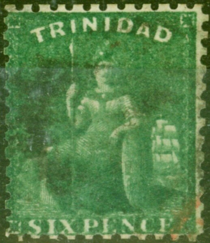 Trinidad 1862 6d Deep Green SG62 P.11.5 Good Used 