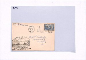 CANADA Air Mail Cover FIRST FLIGHT Vancouver Fort St John USA Quantico 1938 YN96