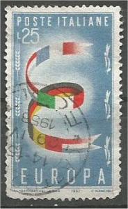 ITALY, 1957, used 25L, “United Europe Scott 726