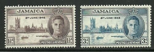 Album Treasures Jamaica Scott # 136-137 George VI Peace  Mint LH