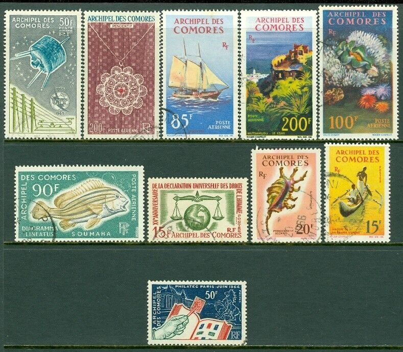 EDW1949SELL : COMOROS Collection of 10 different Better. Very Fine Used. Cat $83