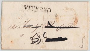 Italy (Papal States) c. 1850s 1b black on Folded Cover Viterbo Straight-Line