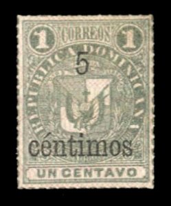 Dominican Republic #72 Cat$21, 1883 5c on 1c green, hinged, pencil notation o...
