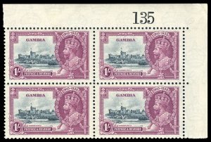 Gambia 1935 KGV Silver Jubilee 1s block LIGHTNING CONDUCTOR mnh. SG 146,146c.