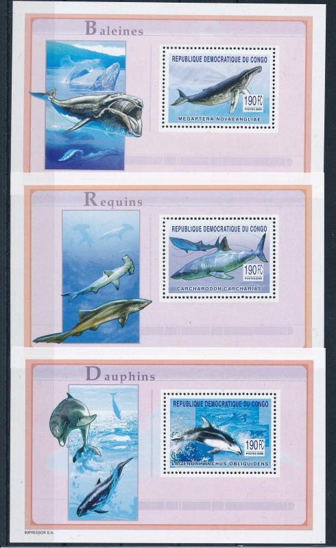 [29163] Congo Kinshasa 2003 Marine Life Dolphin Whale Sharks MNH Sheets