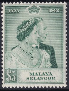 Sc# 75 Malaya Selangor 1948 QE MLMH Silver Wedding $5.00 issue CV: $30.00