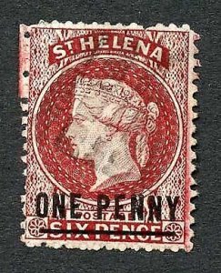 St Helena SG6 1d lake type A Perf 12.5 wmk Crown CA Cat 29 pounds