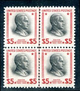 UNITED STATES 834 MINT NH BLOCK 4 VF $5 COOLIDGE