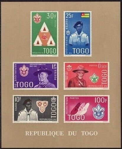 Togo 406a-406d sheets,MNH. Boy Scouting 1961.Lord Baden-Powell,Daniel C.Beard.