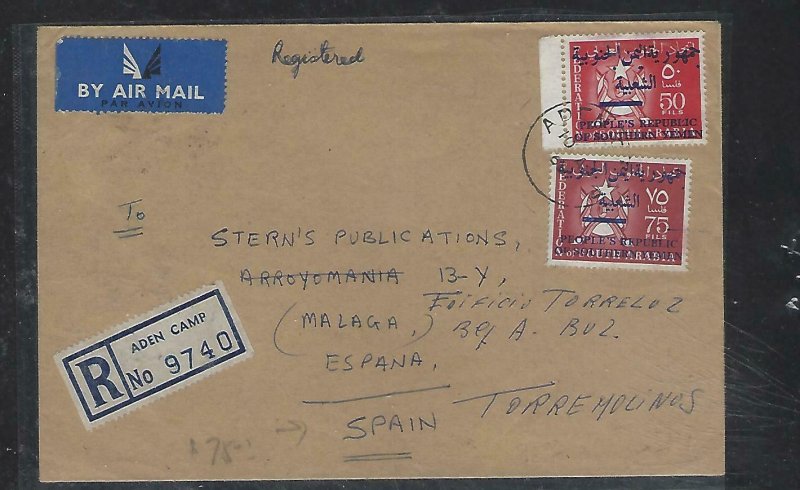  PEOPLES REP OF SOUTHERN YEMEN  (P2508B)  1968 50F+75F REG TO SPAIN