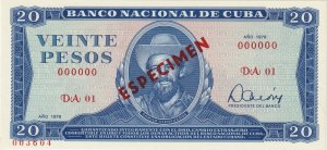 1978  Caribbean 20 Pesos Specimen  Camilo Cienfuegos Crispy Unc