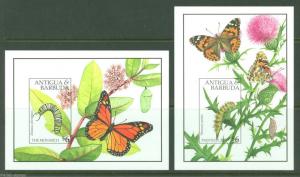 ANTIGUA  SCOTT#1409/10 BUTTERFLIES  SET OF TWO  IMPERF  SOUVENIR SHEETS  MINT NH