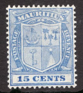 1910 Mauritius Sc#140 - 15¢ Blue - Coat of Arms - MLH VF postage stamp cv$21