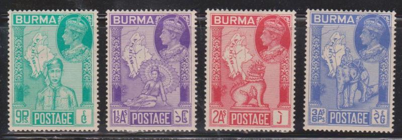 BURMA Scott # 66-9 MH - KGVI 1946 Peace Issue