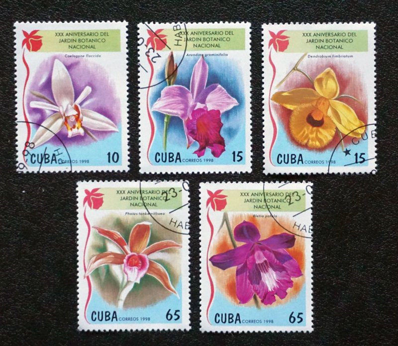 CUBA Sc# 3949-3953  ORCHIDS flowers plants  CPL SET of 5  1998  used / cancelled