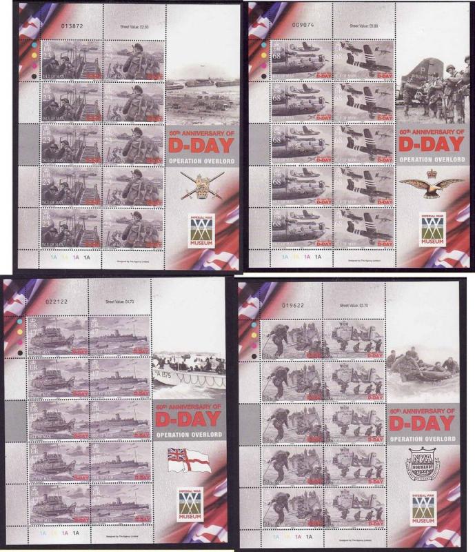 Isle of Man-SC#1028-31-4 sheets-unused-NH-WWII-D-Day 1944-