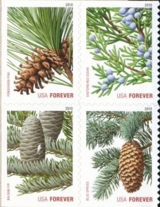 2010 44c Forever Holiday Evergreens, Block of 4 Scott 4478-4481 Mint F/VF NH