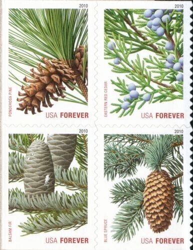 2010 44c Forever Holiday Evergreens, Block of 4 Scott 4478-4481 Mint F/VF NH