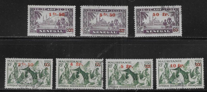 French West Africa 1-7 Surcharges set Used