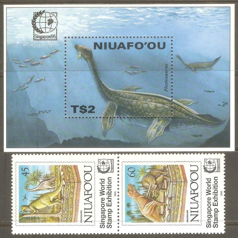 TONGA NIUAFO'OU Sc# 181 - 182 MNH FVF Set Pair + SS Dinosaurs