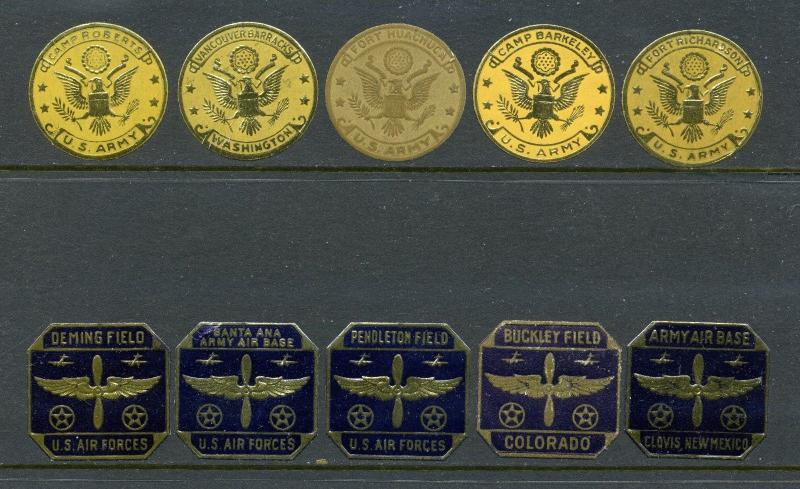 10 Different Vintage Patriotic US Air Force Base & Army Camp Poster Stamps L203