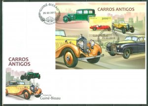 GUINEA BISSAU  2013 ANTIQUE CARS BENTLEY ROLLS ROYCE SOUVENIR SHEET FDC