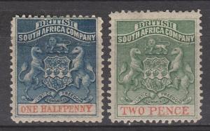 RHODESIA 1892 ARMS 1/2D AND 2D