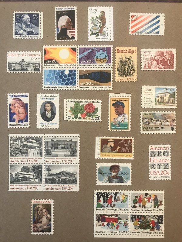 US Stamps 1982 Commemorative Set (Stamps Only) MNH, 29 stamps total