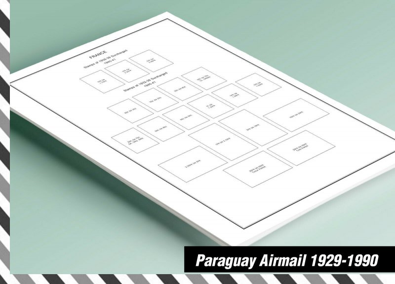 PRINTED PARAGUAY AIRMAIL 1929-1990 STAMP ALBUM PAGES (201 pages)