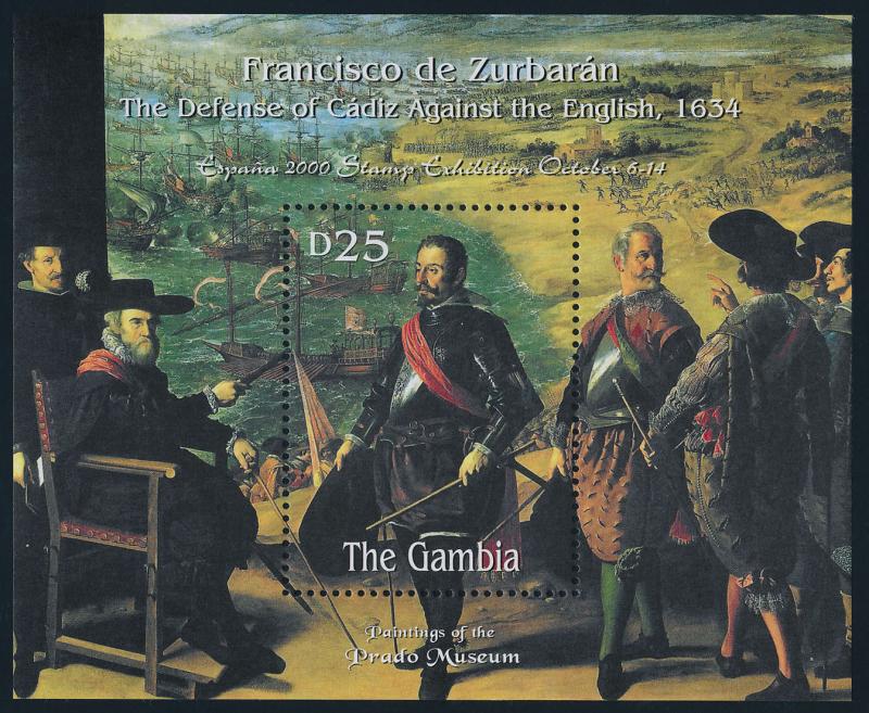 Gambia 2318 MNH Art, Prado Museum, The Defence of Cadiz, Ships