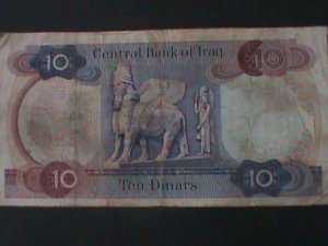 IRAQ-CENTRAL BANK OF IRAQ-10 DINARS CIRCULATED VERY OLD-ANTIQUE BANK NOTE-VF