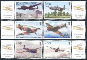 BIOT 266-271, 272 aj sheet, MNH. Powered Flight-100, 2003. Planes.