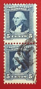 1932 US Scott 710 used pair 5 cent Washington Bicentennial Issue Lot 1095