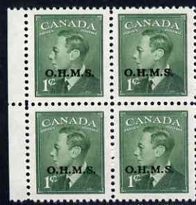 Canada 1949-50 KG6 Official 1c green opt'd OHMS block of ...