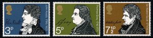 GB 1971 Literary Anniversaries. MISSING PHOSPHOR. Set of 3 values SG 884-886y