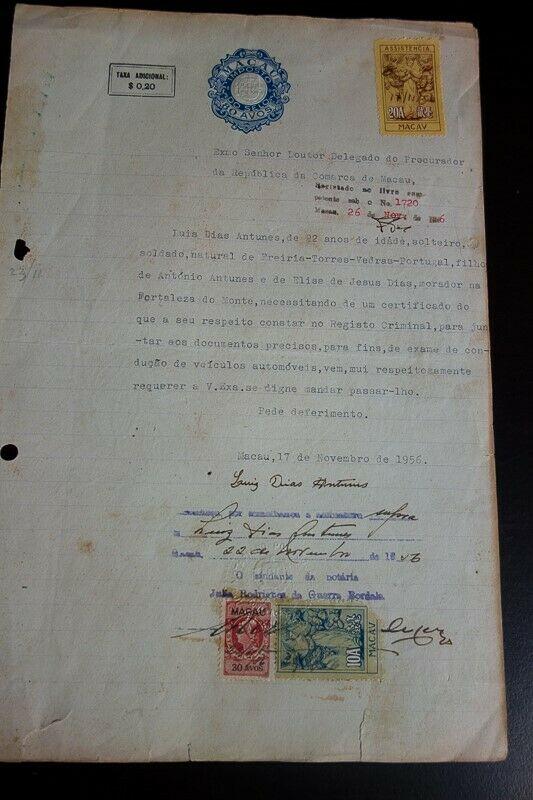 Macao Tax Document 80 Avos Blue Stamped Revenue Paper