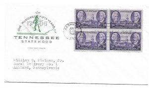 US 941 (Me-10) 3c Tennessee Statehood blk 4 FDC Farnam Cachet ECV $10.00