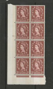 GB Wildings Phosphor 1960 2d 1 8mm band Cylinder block 8, No 30 Dot, UM/MNH