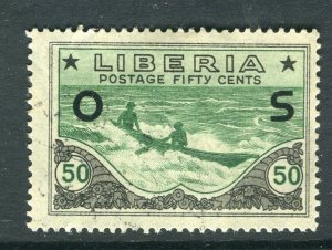 LIBERIA; 1920 early OFFICIAL Pictorial Optd. issue fine used 50c. value