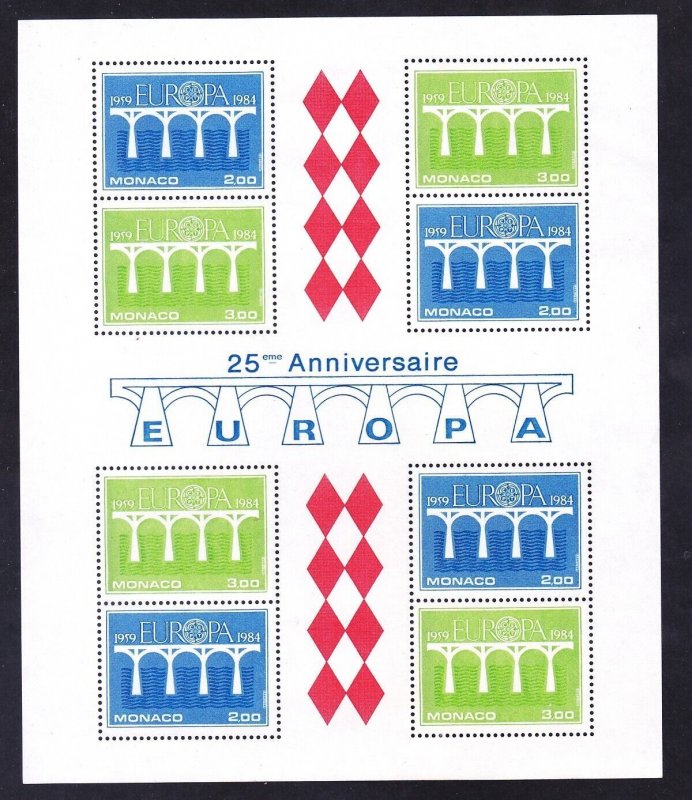 Monaco 1425a (1424-25) MNH 1985 EUROPA 25th Anniversary Souvenir Sheet of 4ea